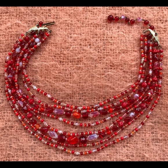 Gorgeous Blood Red GLASS BEAD Germany Necklace! - Picture 6 of 8